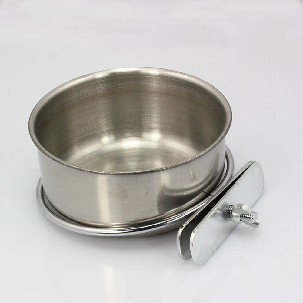 Cuenco de acero inoxidable con soporte para jaula de aves