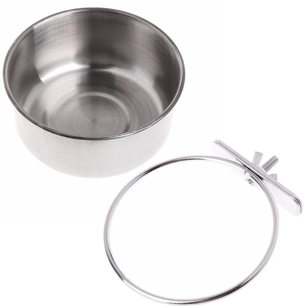 Cuenco de acero inoxidable con soporte para jaula de aves